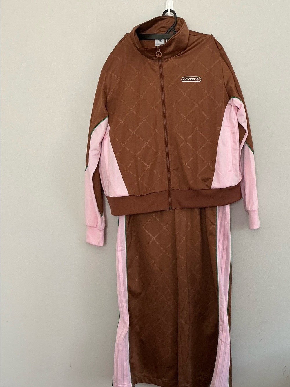 adidas Brown and Pink Women’s Track Jacket & Skirt Set